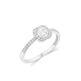 Sterling Silver Rhodium Plated Moissanite Halo Setting Pave Ring