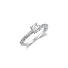 Load image into Gallery viewer, Sterling Silver Rhodium Plated Moissanite Solitaire Pave Ring