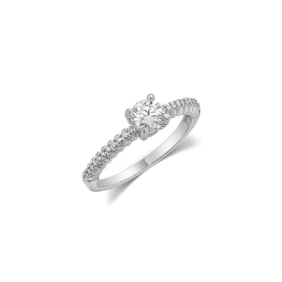 Sterling Silver Rhodium Plated Moissanite Solitaire Pave Ring