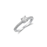 Sterling Silver Rhodium Plated Moissanite Solitaire Pave Ring