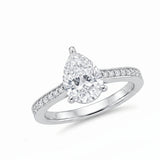 Sterling Silver Rhodium Plated Moissanite Classic Pear Cut Solitaire Ring
