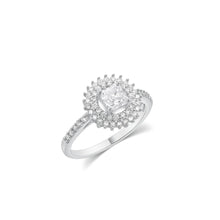 Load image into Gallery viewer, Sterling Silver Rhodium Plated Moissanite Square Halo Double Pave Ring