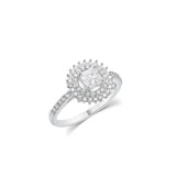 Sterling Silver Rhodium Plated Moissanite Square Halo Double Pave Ring