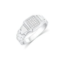 Load image into Gallery viewer, Sterling Silver Rhodium Plated Men's Moissanite Rectangular Pave Bold Link Ring