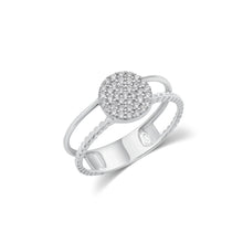 Load image into Gallery viewer, Sterling Silver Rhodium Plated Moissanite Round Cluster Top Split Band Ring