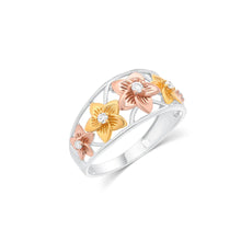 Load image into Gallery viewer, Sterling Silver Three Tone Plated Moissanite Floral Ring