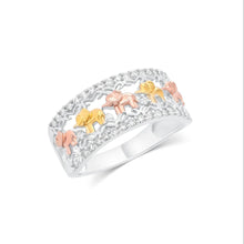Load image into Gallery viewer, Sterling Silver Three Tone Plated Moissanite Elephant Pave Ring