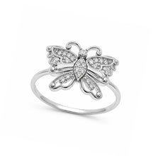 Load image into Gallery viewer, Sterling Silver Rhodium Plated Moissanite Butterfly Cocktail Ring