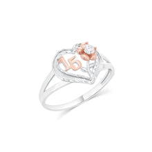 Load image into Gallery viewer, Sterling Silver Two Tone Plated Moissanite Quinceanera Heart Rose Ring