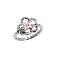 Load image into Gallery viewer, Sterling Silver Two Tone Plated Moissanite Quinceanera Flower Ring