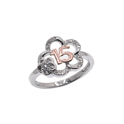 Sterling Silver Two Tone Plated Moissanite Quinceanera Flower Ring