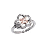 Sterling Silver Two Tone Plated Moissanite Quinceanera Flower Ring