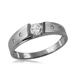 Sterling Silver Rhodium Plated Matte Finish Shank Moissanite Wedding Men's Ring