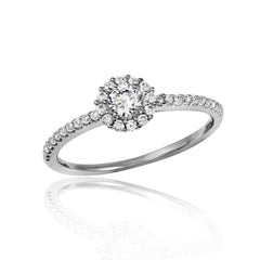Sterling Silver Rhodium Plated Moissanite Small Size Halo Ring