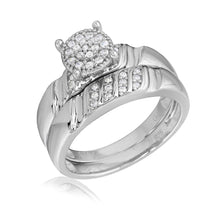 Load image into Gallery viewer, Sterling Silver Rhodium Plated Moissanite Sideway Stone Design Custer Center Wedding Ring