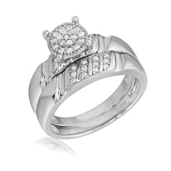 Sterling Silver Rhodium Plated Moissanite Sideway Stone Design Custer Center Wedding Ring
