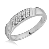 Sterling Silver Rhodium Plated Men's Moissanite Sideways Stone Design Wedding Ring