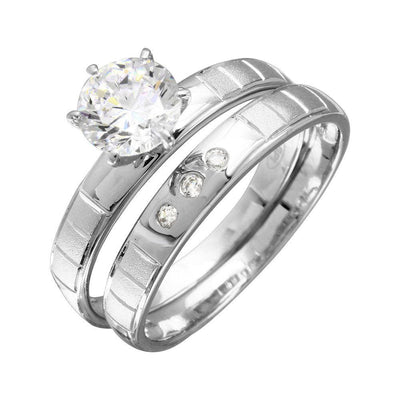 Sterling Silver Rhodium Plated Moissanite Line Shank Design Bridal Trios Ring