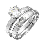 Sterling Silver Rhodium Plated Moissanite Line Shank Design Bridal Trios Ring