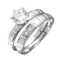 Sterling Silver Rhodium Plated Moissanite Line Shank Design Bridal Trios Ring