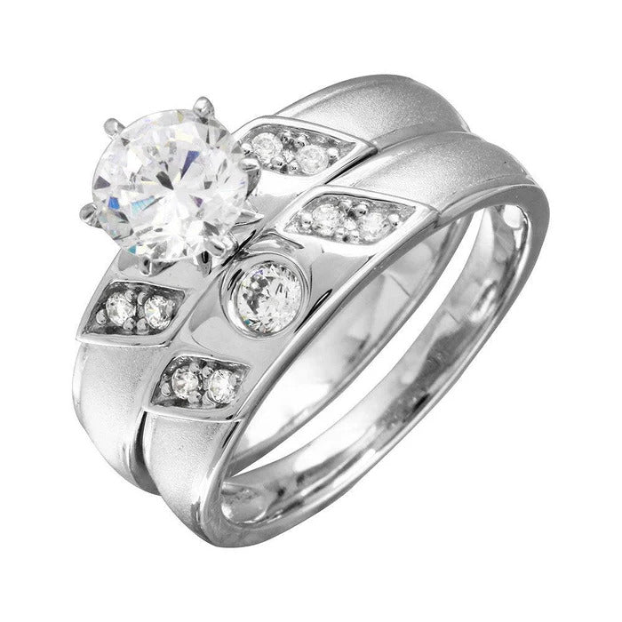Sterling Silver Rhodium Plated Moissanite Slash Trios Bridal Ring