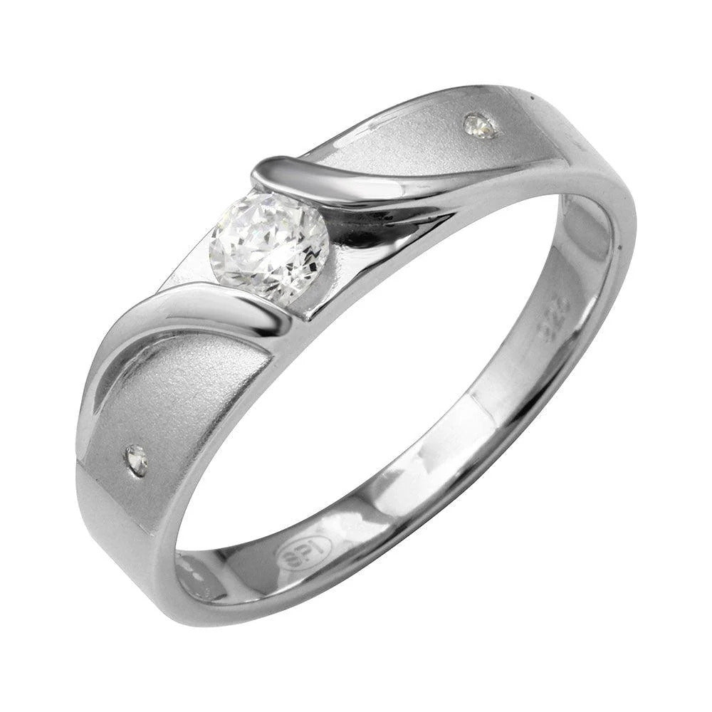 Sterling Silver Rhodium Plated Moissanite Men's Sideways Design Matte Finish Trio Ring