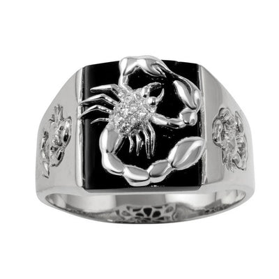 Sterling Silver Rhodium Plated Moissanite Square Scorpion Ring