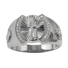Load image into Gallery viewer, Sterling Silver Rhodium Plated Moissanite Santa Muerte Ring