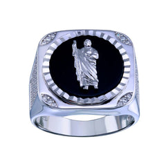 Sterling Silver Rhodium Plated Moissanite Saint Jude Ring