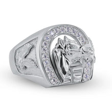 Load image into Gallery viewer, Sterling Silver Rhodium Plated Moissanite Horse Shoe Men's Ring
