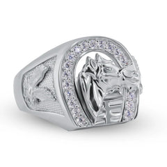Sterling Silver Rhodium Plated Moissanite Horse Shoe Men's Ring
