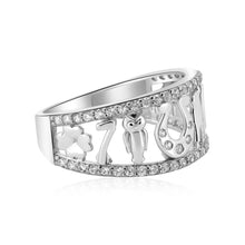 Load image into Gallery viewer, Sterling Silver Rhodium Plated Moissanite Lucky Symbols Ring