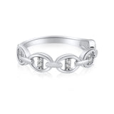 Sterling Silver Rhodium Plated Moissanite Mariner Design Link Ring
