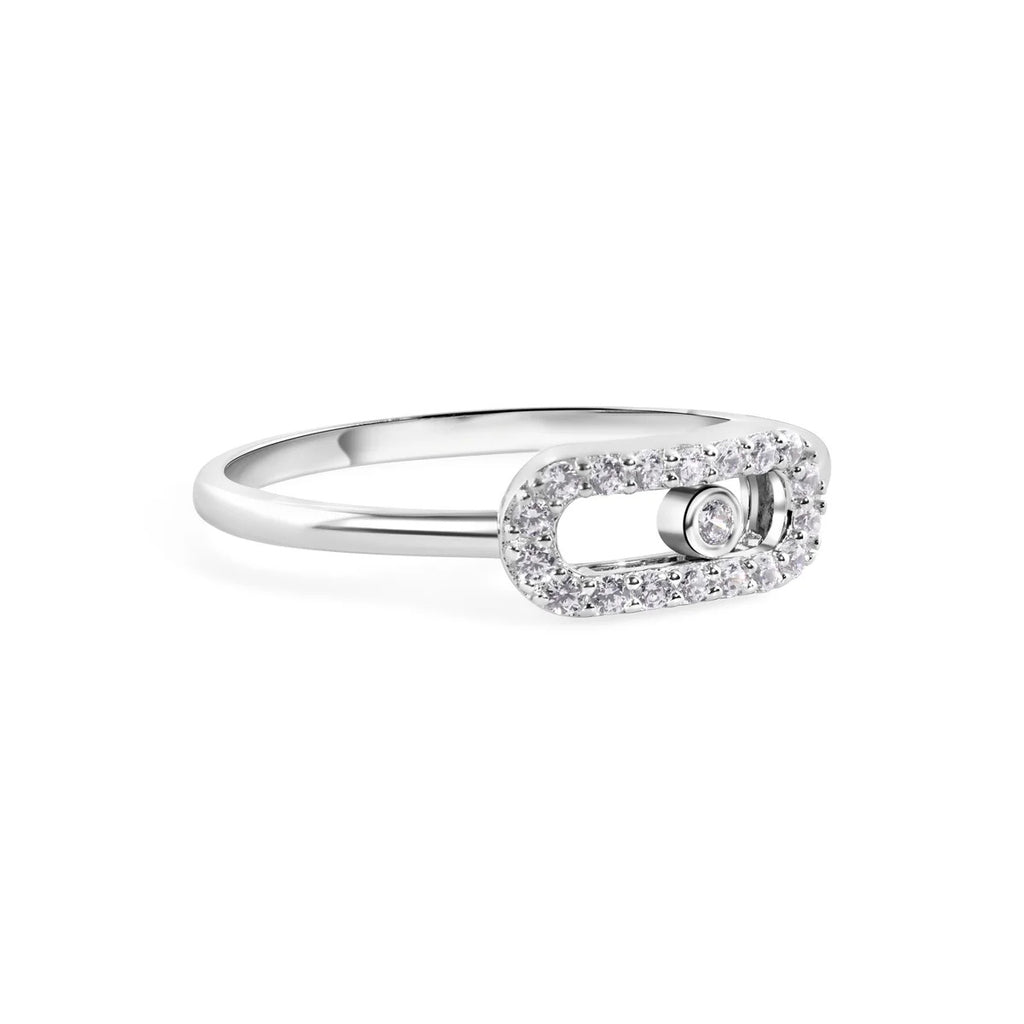 Sterling Silver Rhodium Plated Moissanite Oval Fidgeting Ring