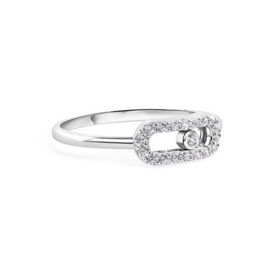 Sterling Silver Rhodium Plated Moissanite Oval Fidgeting Ring