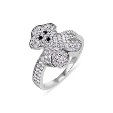 Load image into Gallery viewer, Sterling Silver Rhodium Plated Moissanite Teddy Bear Clear Studded Ring