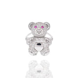 Sterling Silver Rhodium Plated Moissanite And Pink CZ Teddy Bear Ring