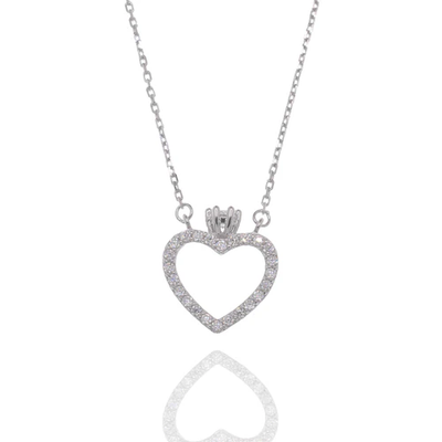 Sterling Silver Rhodium Plated Moissanite Heart Crown Pendant Adjustable Necklace