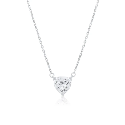 Sterling Silver Rhodium Plated 5mm Moissanite Heart Pendant Adjustable Necklace