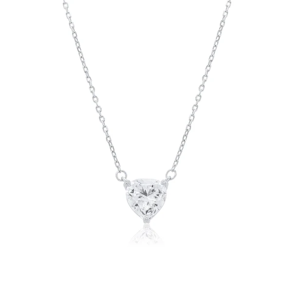Sterling Silver Rhodium Plated Moissanite Heart Pendant Adjustable Necklace