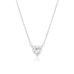 Sterling Silver Rhodium Plated Moissanite Heart Pendant Adjustable Necklace