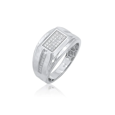 Sterling Silver Rhodium Plated Men's Classic Moissanite Rectangle Top Ring