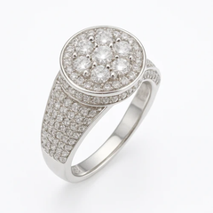 Sterling Silver Rhodium Plated Men's Classic Moissanite Round Pave Encrusted Ring