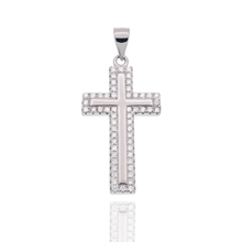 Load image into Gallery viewer, Sterling Silver Rhodium Plated Moissanite Border Cross Hip Hop Pendant