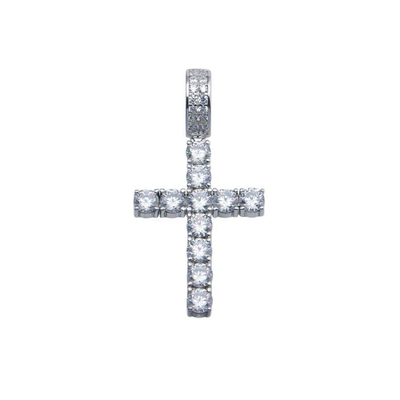 Sterling Silver Rhodium Plated Moissanite Cross Hip Hop Pendant