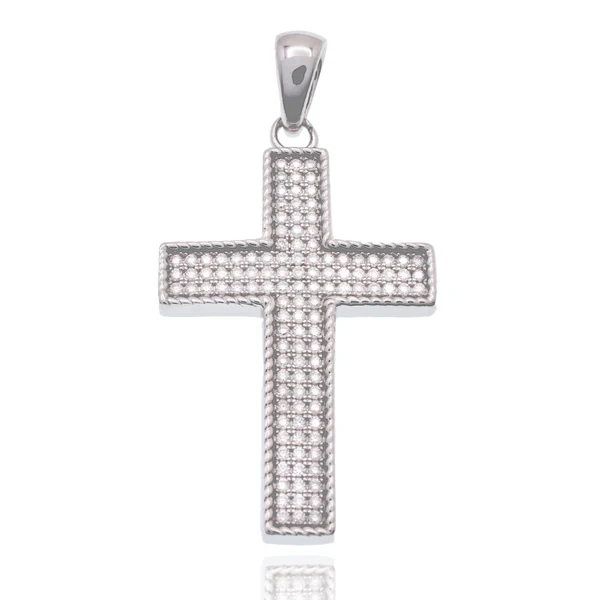 Sterling Silver Rhodium Plated Moissanite Iced Out Cross Hip Hop Pendant