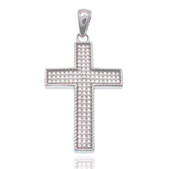 Sterling Silver Rhodium Plated Moissanite Iced Out Cross Hip Hop Pendant