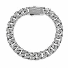 Load image into Gallery viewer, Sterling Silver Rhodium Plated Moissanite Pave Flat Cuban Link Bracelet