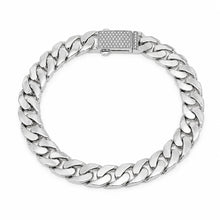 Load image into Gallery viewer, Sterling Silver Rhodium Plated Moissanite On Lock Flat Cuban Link Bracelet