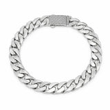 Sterling Silver Rhodium Plated Moissanite On Lock Flat Cuban Link Bracelet